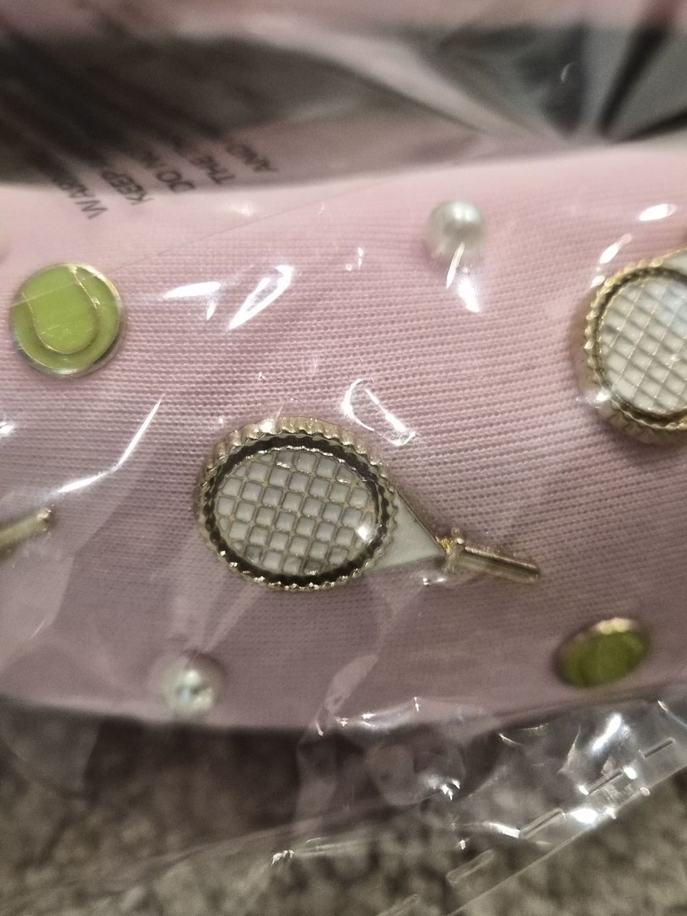 NWT- Pink Pearl & Tennis Charm Knotted Headband - Picture 3 of 5